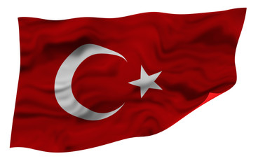Turkish Flag, Flag of Turkey-crescent and star, wavy flag, silky texture, white background