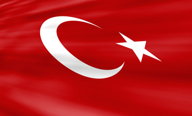 Turkish Flag, Flag of Turkey-crescent and star, wavy flag, silky texture