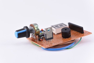Electronic board with Potentiometer on the white background
