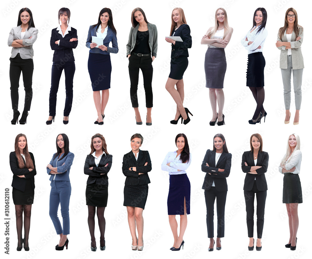 Sticker in full growth.collage of a group of successful young business women.