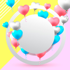 Valentines Day template background with realistic heart-shaped balloons