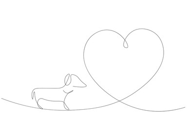 Valentines day background love dog, vector illustration