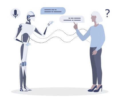 Woman talking to robot