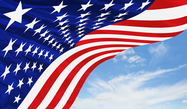 American flag of United States of America-  close-up, wavy flag, illustrated