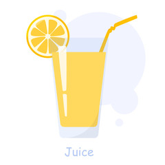 Orange juice in glass with a straw. Summer drinks. Non-alcoholic