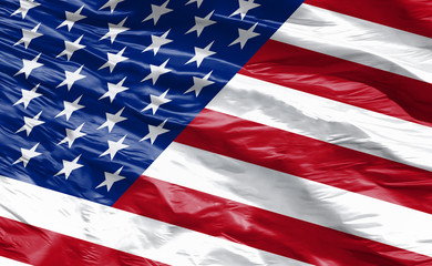 American flag of United States of America-  close-up, silky texture, wavy flag, illustrated