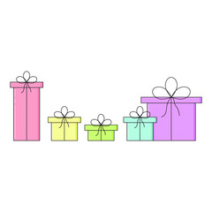 Set of gift boxes. Vector cartoon illustrations. Isolated objects on a white background. Flat design.