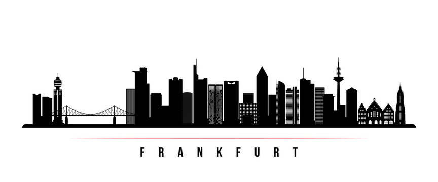 Frankfurt skyline horizontal banner. Black and white silhouette of Frankfurt, Germany. Vector template for your design. © greens87