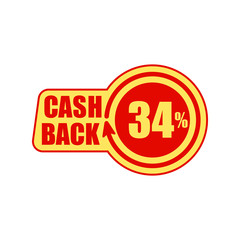 Cashback thirty four percent. Concept for sticker, tag, label, infographic element. Vector illustration.