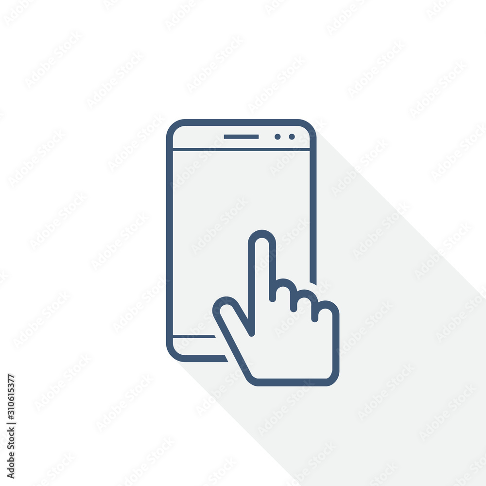 Aufkleber Smartphone with hand vector icon, mobile phone concept flat design illustration for web design and mobile applications