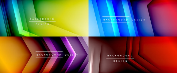 Set of arrow lines, technology digital templates with shadows and lights on gradient backgrounds. Trendy simple fluid color gradient abstract backgrounds with dynamic straight shadow lines effect