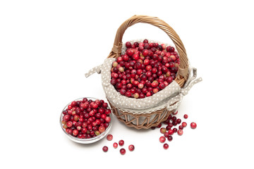 ripe cranberries on a white background