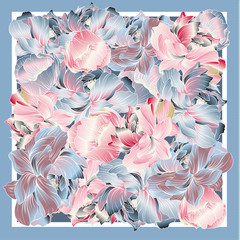 Delicate colors of silk scarf with flowering peony.
