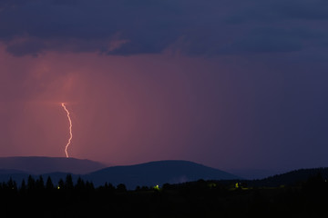 Thunderstorm with lightning on the mountain.