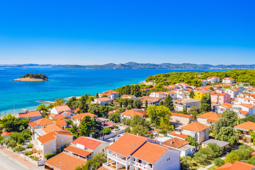 Fototapeta na wymiar Adriatic sea landscape, town of Pakostane in Croatia, touristic destination