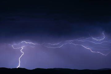 Thunderstorm with lightning on the mountain.