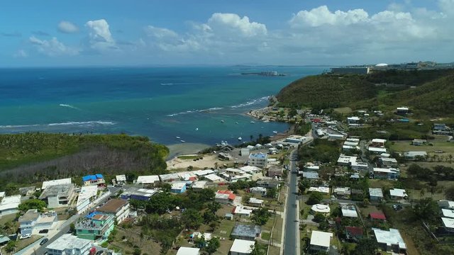Droning towards Parques Las Croabas in Fajardo, Puerto Rico