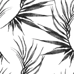 Gordijnen Tropische naadloze patroon. Aquarel gebogen palm © Begin Again
