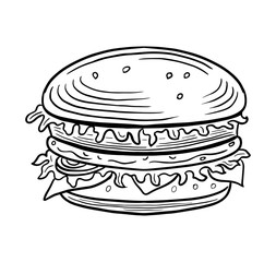 burger sandwich hand drawn engraved sketch drawing vector