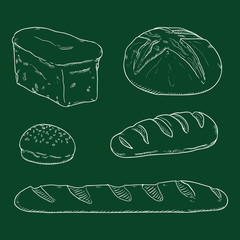 Vector Chalk Sketch Set of Fresh Baked Bread