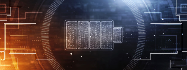2d rendering Electrical energy and power supply source concept, accumulator battery with charging level indicator © deepagopi2011