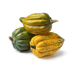 Fresh whole acorn squashes close up