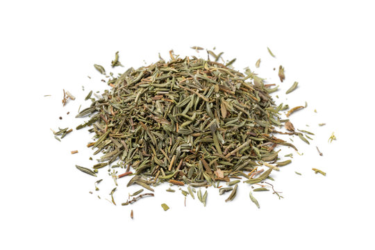 Heap of dried thyme leaves