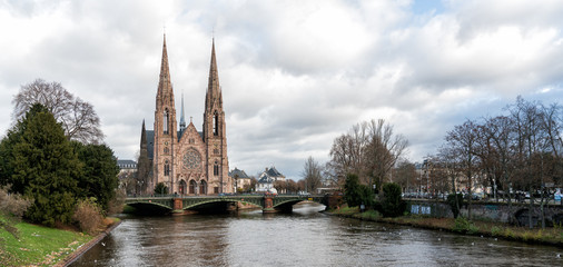 view of the Saint Paul's Church of Strasbourg on a cool winter day