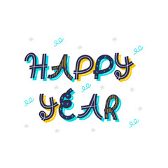 Winter holiday hand drawn lettering Happy year. Winter postcard template. Colorful lettering phrases. Christmas and New Year vector illustrations with congratulation