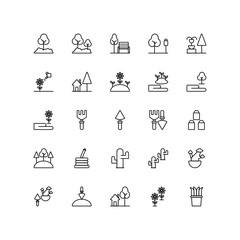 Set of, garden, gardening, environment outline style icon - vector