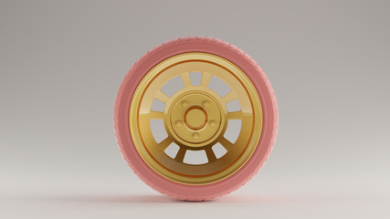 Pink an Gold Alloy Rim Wheel with a Retro Wheel with a Semi Closed Design with Racing Tyre 3d illustration 3d render