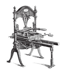 Old printing press / vintage illustration from Brockhaus Konversations-Lexikon 1908