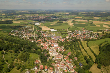 Aerial view of town Heubach, Germany in summer
