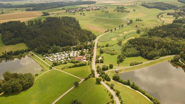Aerial view of Haselbach in Ellenberg in summer