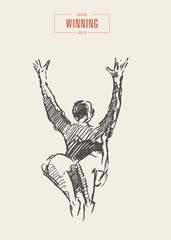 Jumping man win happy excitement drawn vector
