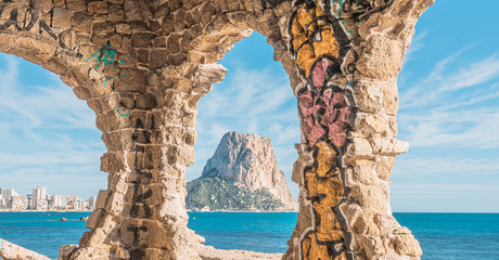 Special landscape of Calp, Spain: beach and rock Ifach