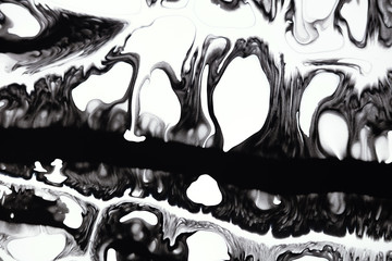 Black and white alcohol ink marbling raster background. Liquid waves and drops minimal illustration. Abstract fluid art. Acrylic and oil paint flow monochrome contemporary backdrop.