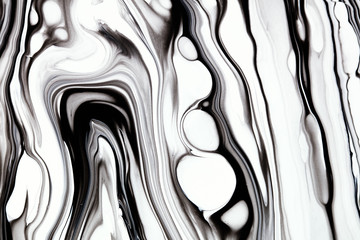 Black and white alcohol ink marbling raster background. Liquid waves and drops minimal illustration. Abstract fluid art. Acrylic and oil paint flow monochrome contemporary backdrop.