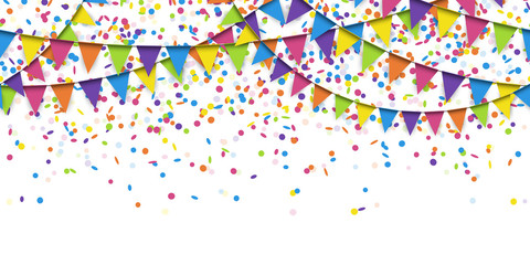 seamless colored garlands and confetti background