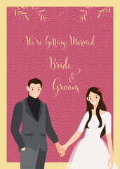 cute young Chinese couple wedding or valentine card 5x7 eps10 vectors illustration