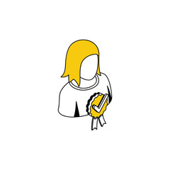 User avatar girl medal check mark. Vector line, 3d stroke isometric, color web icon, new flat style. Creative illustration design, abstract idea for infographics.