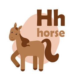 ABC Alphabet illustration. Vector cute kids animal alphabet. Letter H. Cute cartoon horse.