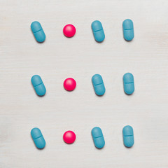 Stethoscope And The Drug Tablet On White Wooden Background, Top View.