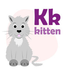 ABC Alphabet illustration. Vector cute kids animal alphabet. Letter K. Cute cartoon kitten.