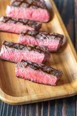 Slices of strip steak