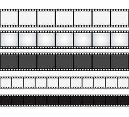 Seamless film strips on white background for design. Vintage cinema and photo tape. Retro film strips. Vector illustration