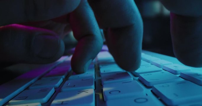 Man Programmer Fingers Programming Database At Night Office Hacking The System Machine Learning Slow Motion Macro 8k