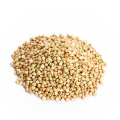 Fototapeta premium Heap of dried buckwheat seeds isolated on white background.