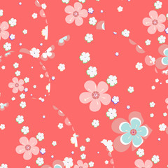 Seamless pattern of tropical flowers . Vector illustration