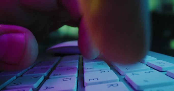 Programmer Expert Hands Typing Programming Database At Night Office Future And Technology Cyber Security Slow Motion Macro 8k